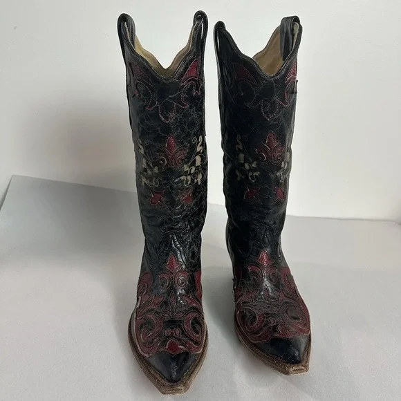 Corral Vintage Black Leather Lizard Inlay Cowboy C2115 Boots Womens Size 7.5 - Picture 6 of 16